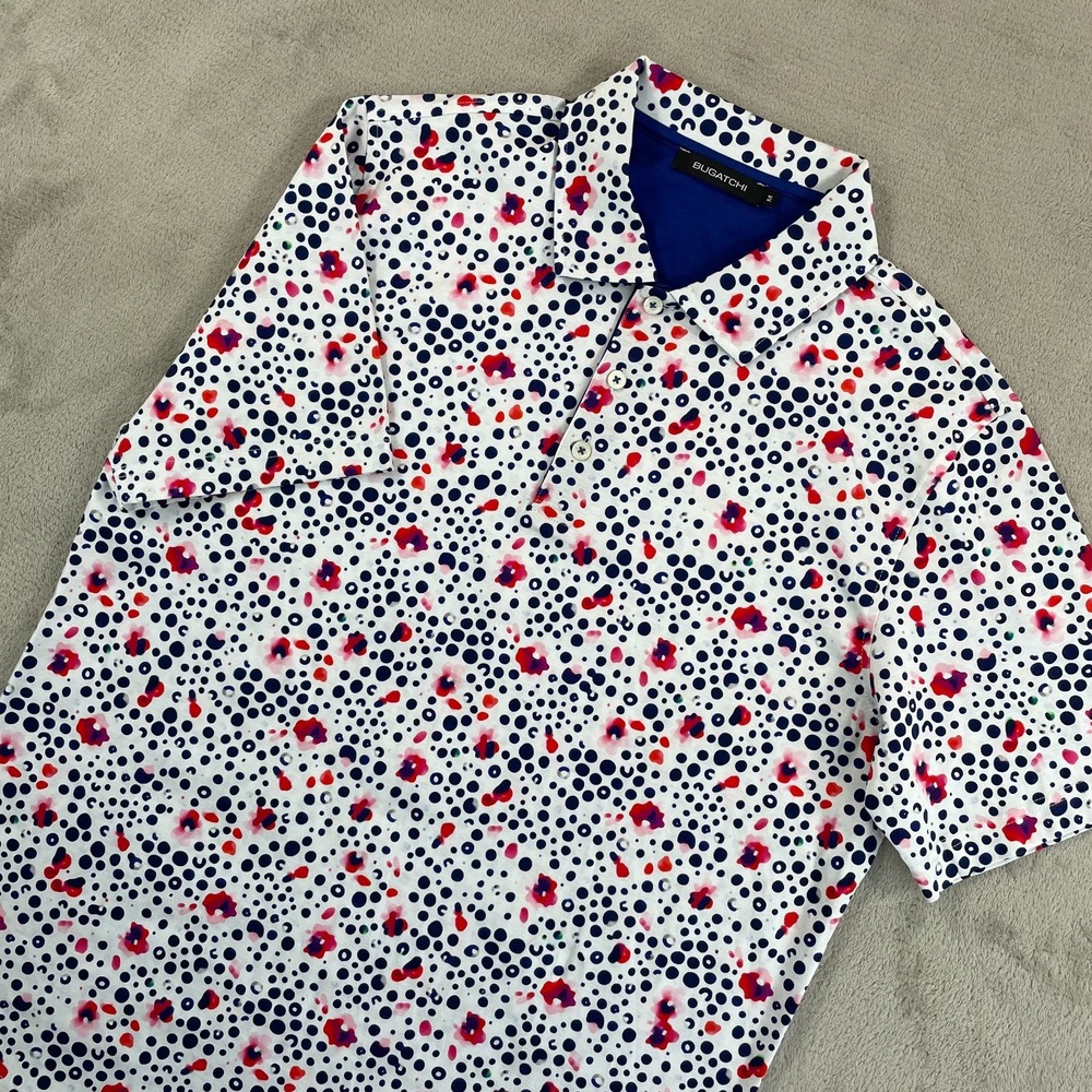 BUGATCHI Paint Splatter Polo Shirt Men Medium Multi‎ Mercerized Cotton NWOT $149